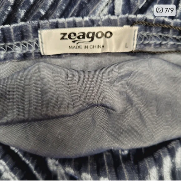 Zeagoo Vevlvet Metallic Light Blue Long Sleeve V neck Mini Dress Smocked Waist - Picture 8 of 9